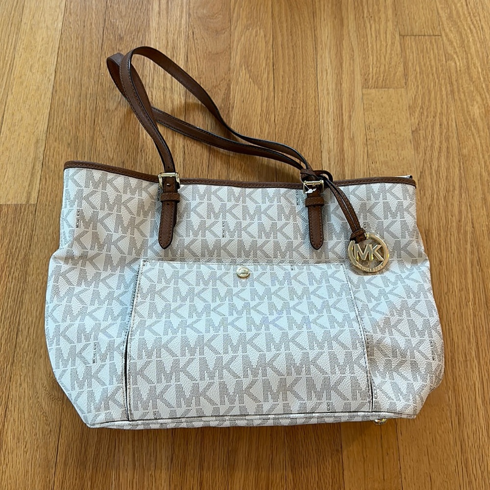 Michael Kors White and Tan Shoulder Bag